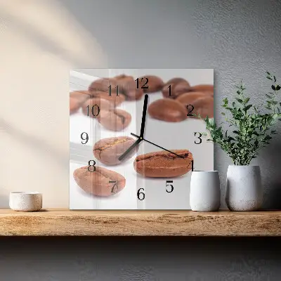 Nástěnné hodiny skleněné čtvercové Kávová zrna
