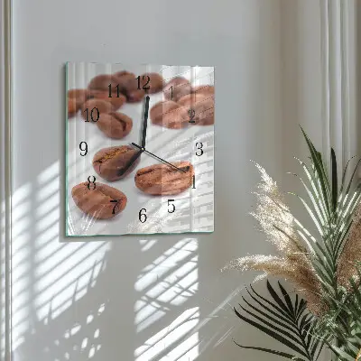 Nástěnné hodiny skleněné čtvercové Kávová zrna