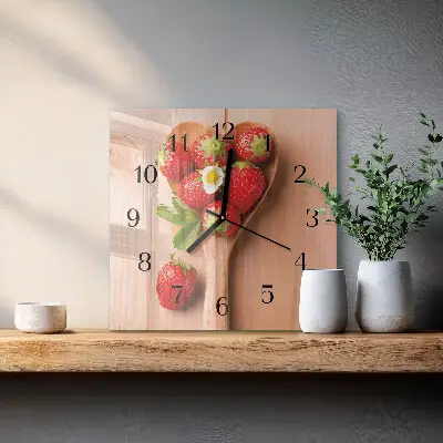 Hodiny s fotkou skleněné čtvercové Jahoda