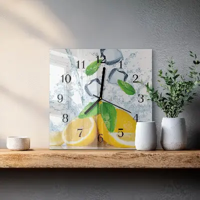 Čtvercové skleněné hodiny na stěnu Citrus