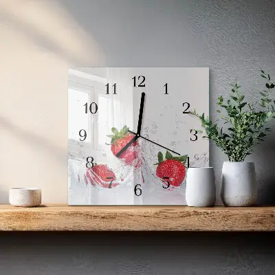Hodiny s fotkou skleněné čtvercové Jahoda