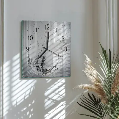 Čtvercové skleněné hodiny na zeď Voda