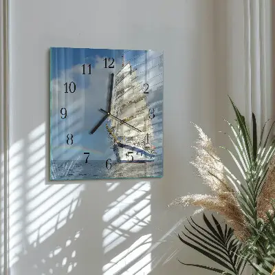 Čtvercové skleněné hodiny na stěnu Loď