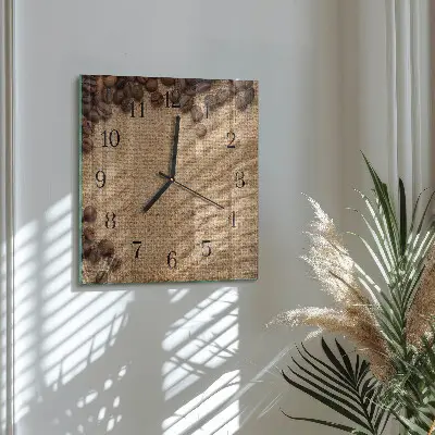 Nástěnné hodiny skleněné čtvercové Kávová zrna