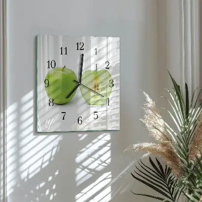 Čtvercové skleněné hodiny na stěnu Jablko