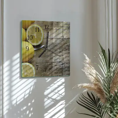 Nástěnné hodiny skleněné čtvercové Šťavnaté citrony