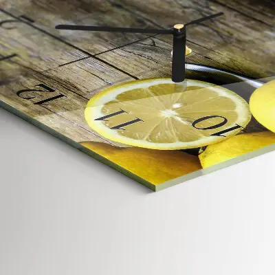 Nástěnné hodiny skleněné čtvercové Šťavnaté citrony