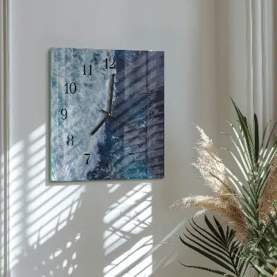 Nástěnné hodiny skleněné čtvercové Oceánské vlny