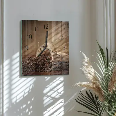 Čtvercové skleněné hodiny na stěnu Káva