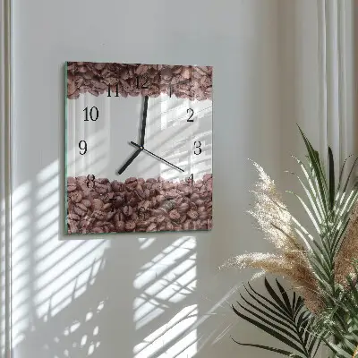 Hodiny s fotkou skleněné čtvercové Kávová zrna