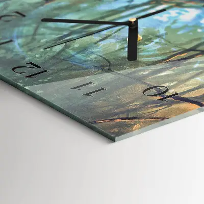 Čtvercové skleněné hodiny na zeď Mystický les