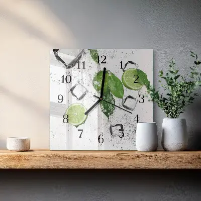 Čtvercové skleněné hodiny na stěnu Limetky