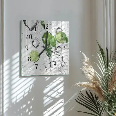 Čtvercové skleněné hodiny na stěnu Limetky