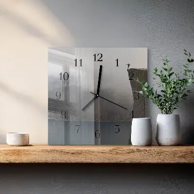 Čtvercové skleněné hodiny na zeď Propast