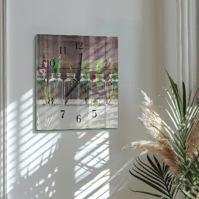 Hodiny na skle čtvercové Bylinky