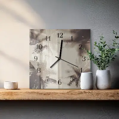 Čtvercové skleněné hodiny na zeď Palmy