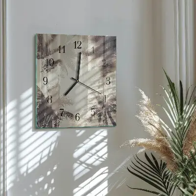 Čtvercové skleněné hodiny na zeď Palmy