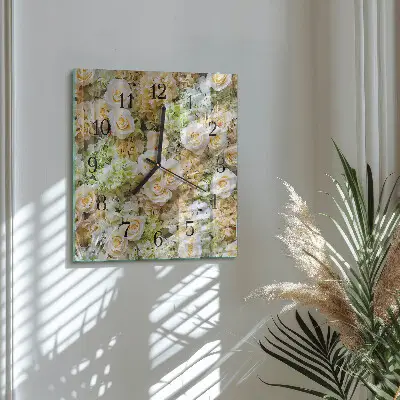 Čtvercové skleněné hodiny na stěnu Elegantní květiny