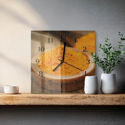 Čtvercové skleněné hodiny na zeď Kurkuma