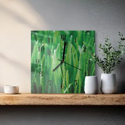 Nástěnné hodiny skleněné čtvercové Zelená tráva