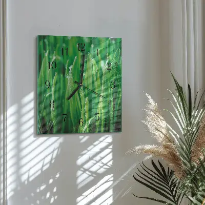Nástěnné hodiny skleněné čtvercové Zelená tráva