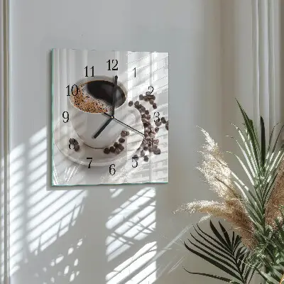 Nástěnné hodiny skleněné čtvercové Šálek kávy