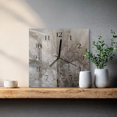 Čtvercové skleněné hodiny na stěnu Kapky rosy