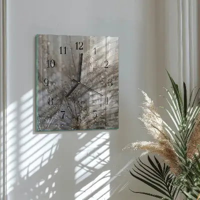 Čtvercové skleněné hodiny na stěnu Kapky rosy