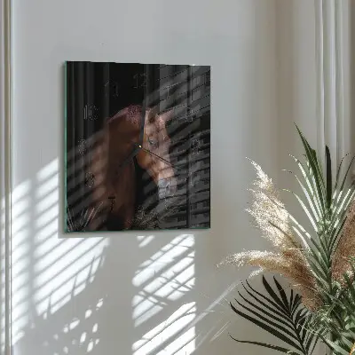 Hodiny s fotkou skleněné čtvercové Kůň