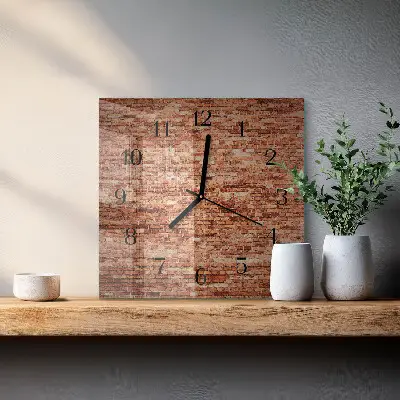 Nástěnné hodiny skleněné čtvercové Cihlová zeď