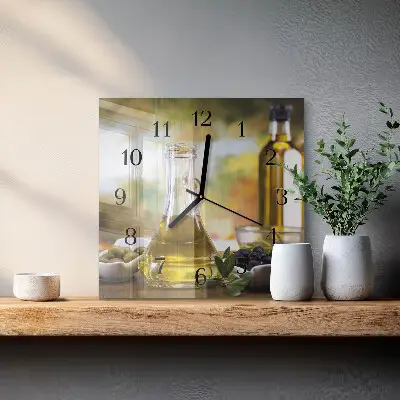 Čtvercové skleněné hodiny na stěnu Olivový olej