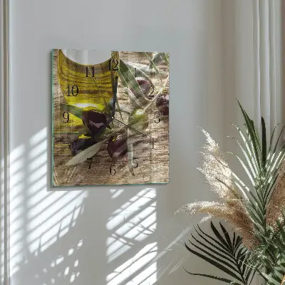 Čtvercové skleněné hodiny na zeď Olivový olej
