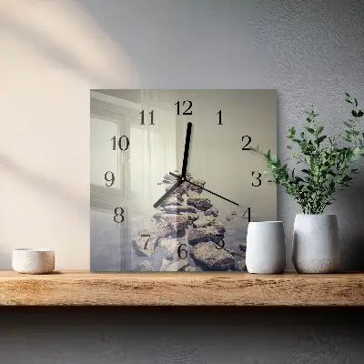 Nástěnné hodiny skleněné čtvercové Břeh řeky