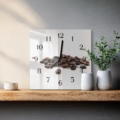 Čtvercové skleněné hodiny na stěnu Kávová zrna