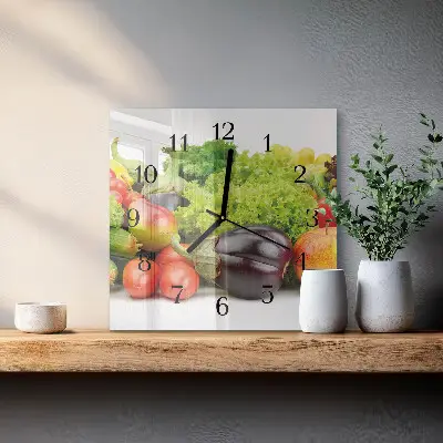 Hodiny s fotkou skleněné čtvercové Zelenina