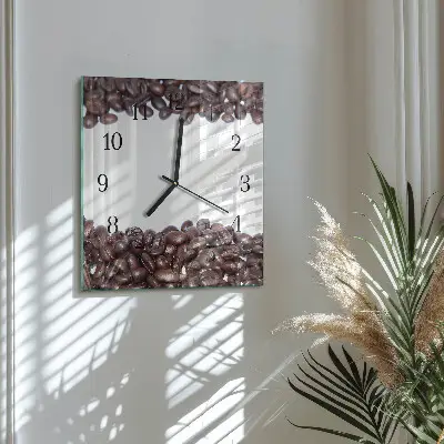 Čtvercové skleněné hodiny na zeď Kávová zrna