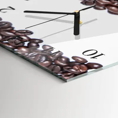 Čtvercové skleněné hodiny na zeď Kávová zrna