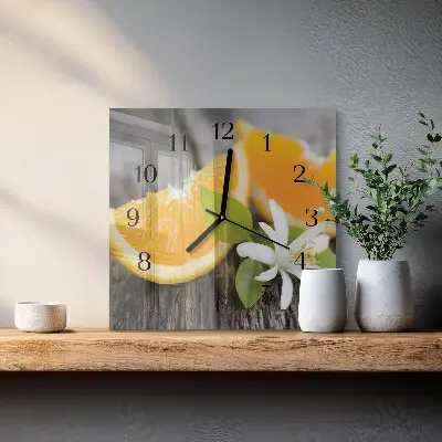 Čtvercové skleněné hodiny na stěnu Citrus