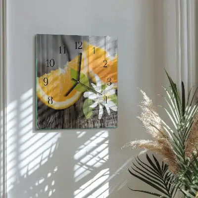 Čtvercové skleněné hodiny na stěnu Citrus