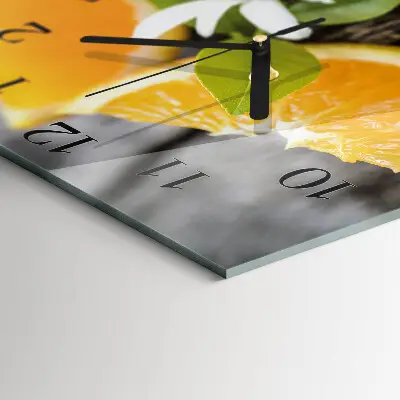 Čtvercové skleněné hodiny na stěnu Citrus