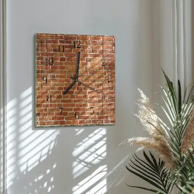 Čtvercové skleněné hodiny na zeď Cihlová zeď