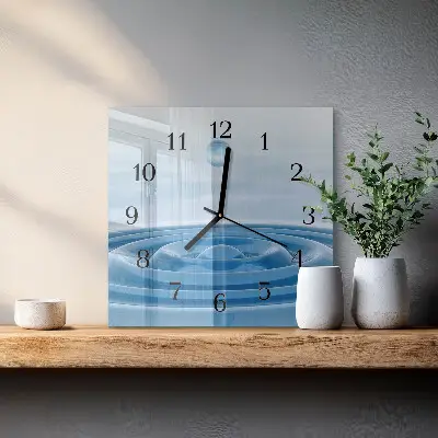 Nástěnné hodiny skleněné čtvercové Voda