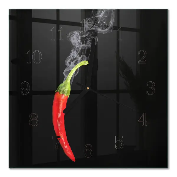 Hodiny na skle čtvercové Chilli paprička