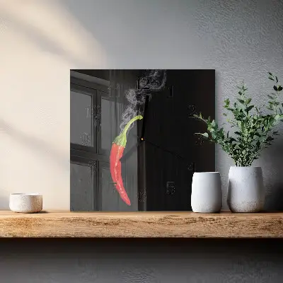 Hodiny na skle čtvercové Chilli paprička
