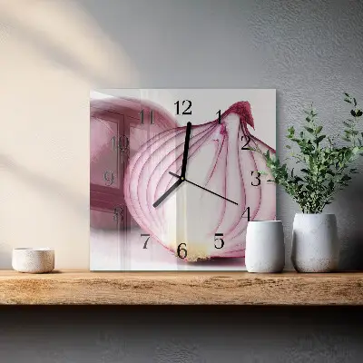 Čtvercové skleněné hodiny na zeď Cibule