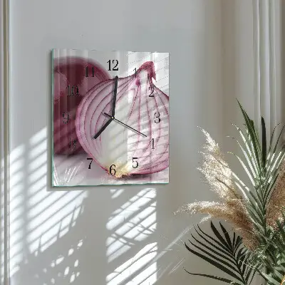 Čtvercové skleněné hodiny na zeď Cibule