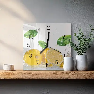 Čtvercové skleněné hodiny na stěnu Citrus