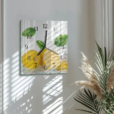 Čtvercové skleněné hodiny na stěnu Citrus