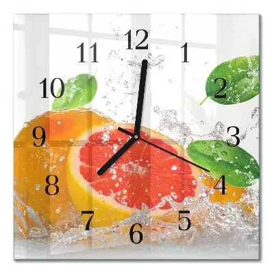 Hodiny s fotkou skleněné čtvercové Grapefruit