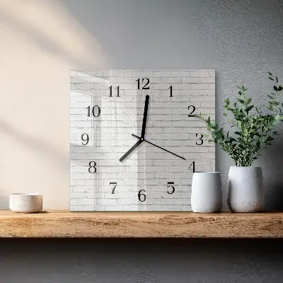 Čtvercové skleněné hodiny na zeď Cihlová zeď